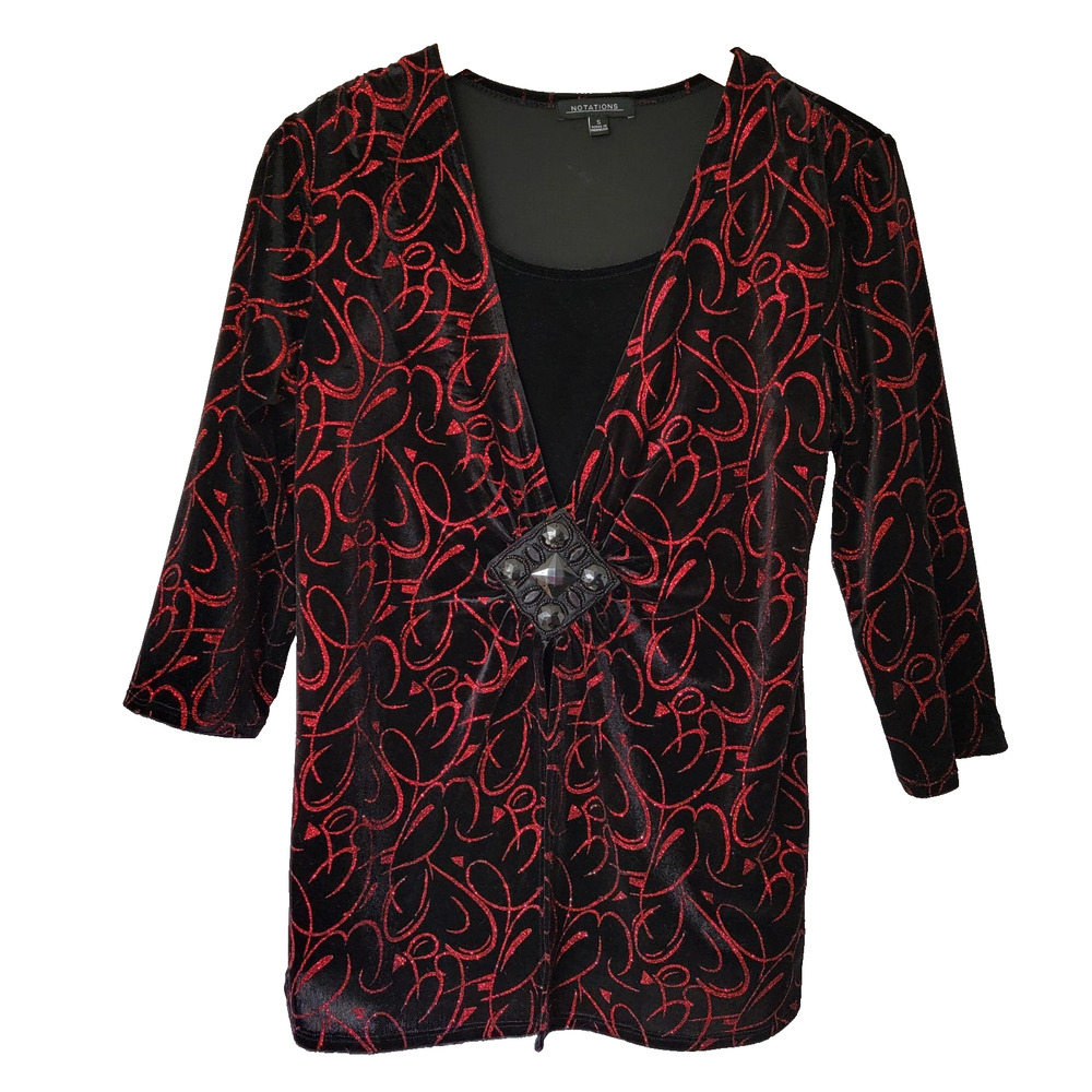 Black Velvet Red Sequin Top Sz S Christmas Holidays Sparkle Whimsygoth Notations